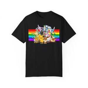 Eevee Evolutions T-Shirt with Rainbow Background – Vibrant Pokemon Fanwear